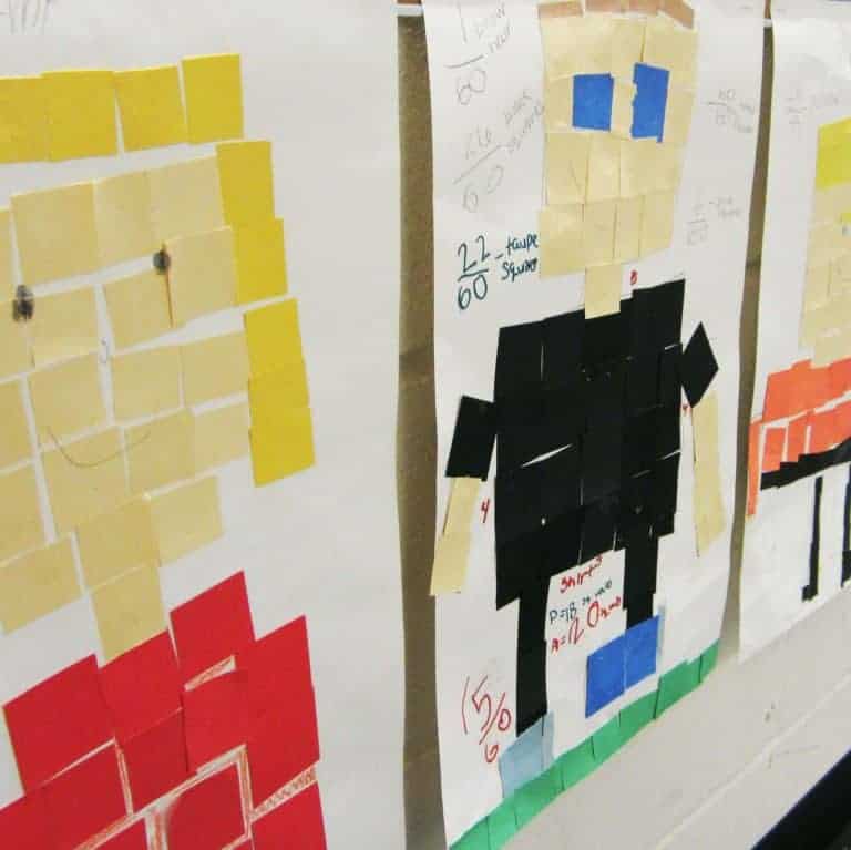 If you're looking for a fun perimeter or area math activity try this math mosaic art project! An easy way for elementary students to practice perimeter and area. All you need is construction paper squares! Fun for students and easy for teachers. Plus it makes a darling bulletin board display. Perfect for 2nd, 3rd, 4th, or 5th grade! Click for more examples and instructions. #math #perimeter #area #2ndgrade #3rdgrade #4thgrade #5thgrade