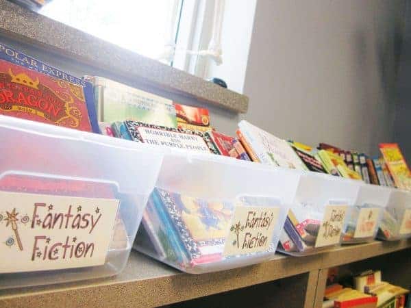 Classroom Library Picture of Labeled Book Bins