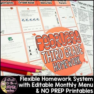 February Homework Menu & Corresponding Printables