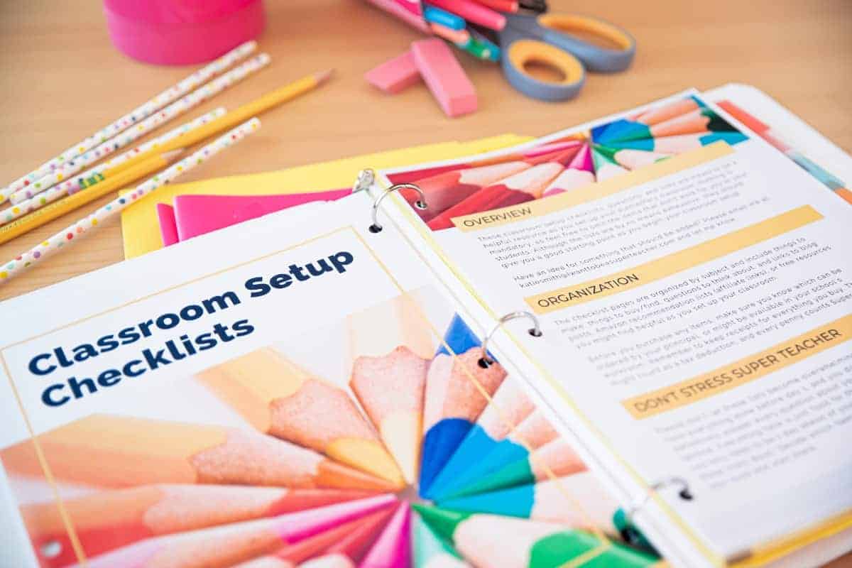 Cover and overview pages of classroom setup checklist pdf