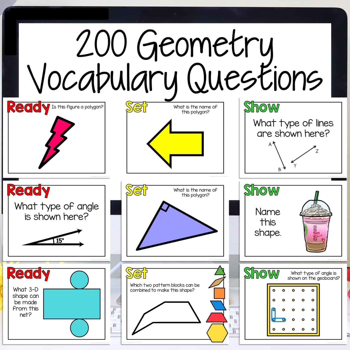 Geometry Vocabulary activity 200 questions for 2nd and 3rd grade students