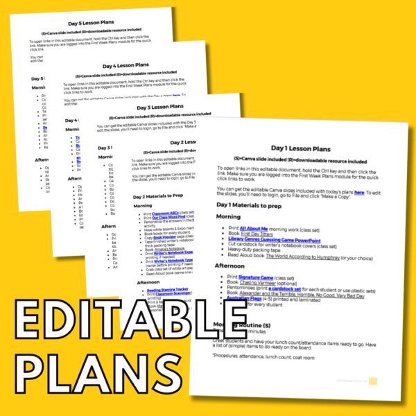 First Week of School Plans for 3rd Grade Teachers