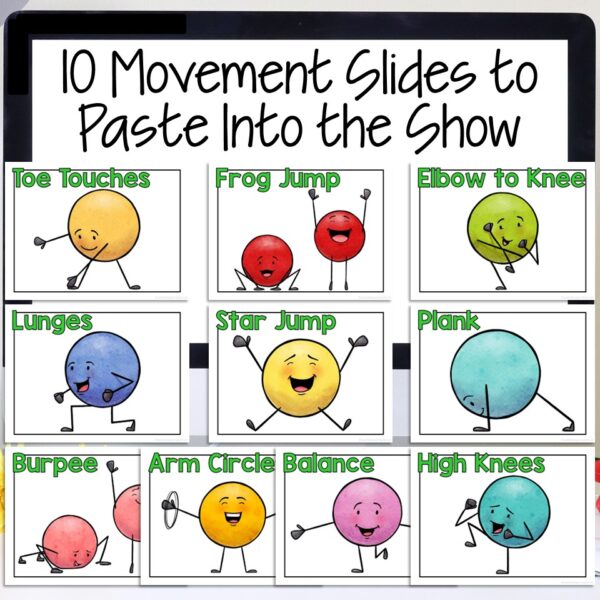 Brain break movement slides included in a sight words game for K-3