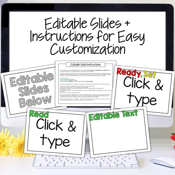 Editable slides from a digital Fry and Dolch sight words game in PowerPoint and Google Slides
